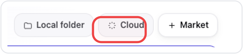 Agentlas Desktop Library Agents screen with the Cloud button highlighted